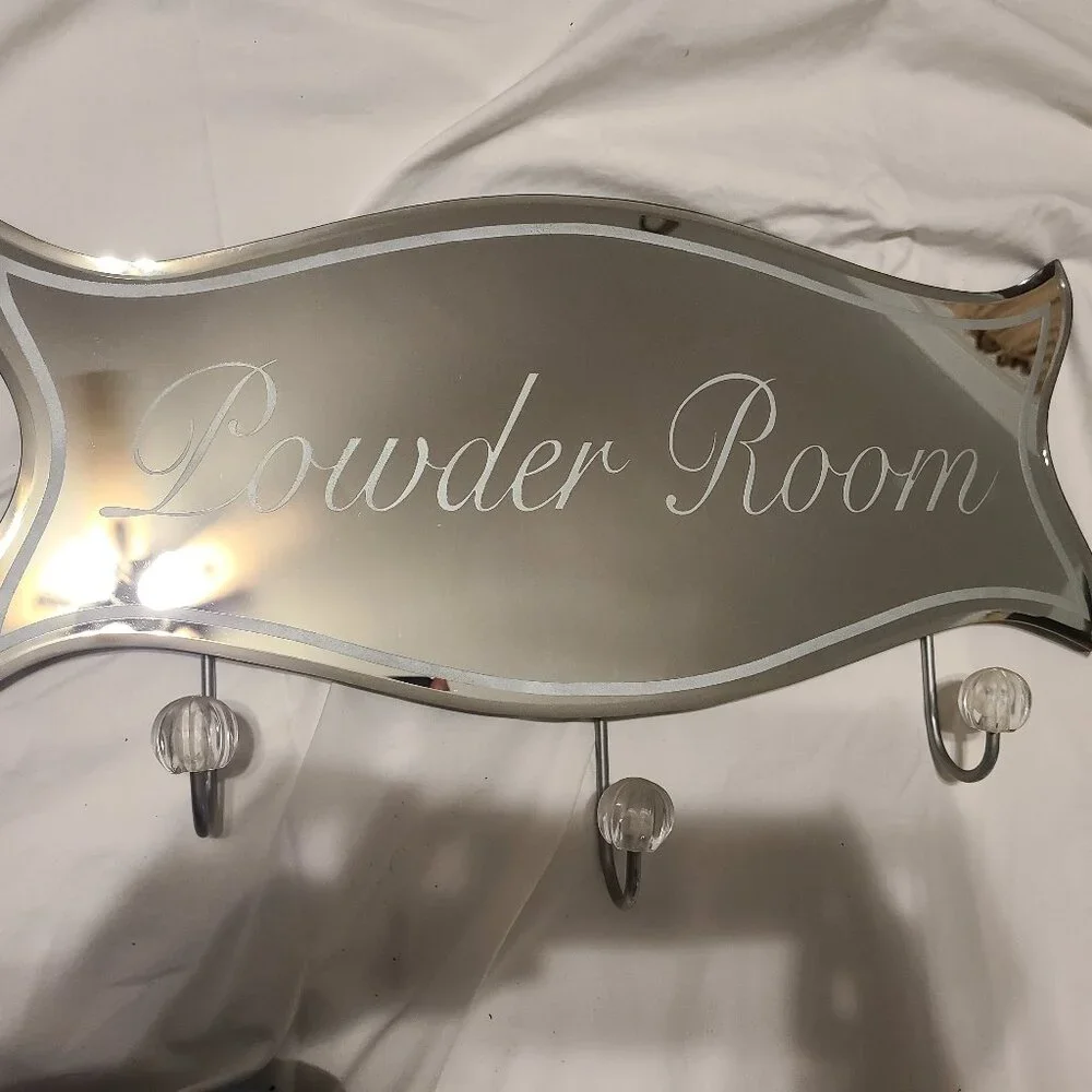 Mirrored Etched Beveled Glass with 3 Hooks Wall Mounted Hanger Powder Room